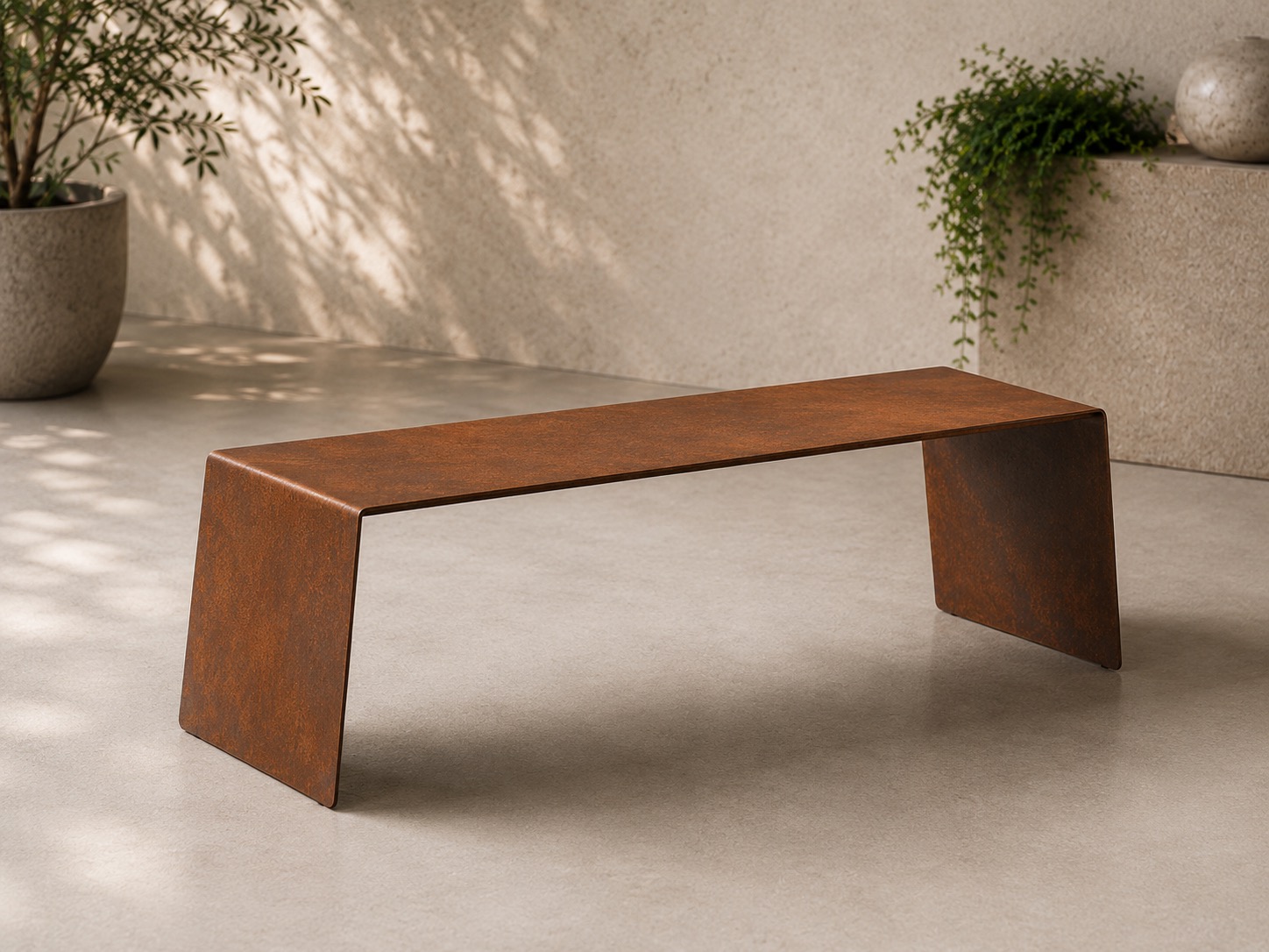 WE FORM SPACE Corten garden bench with metal folded form for patio