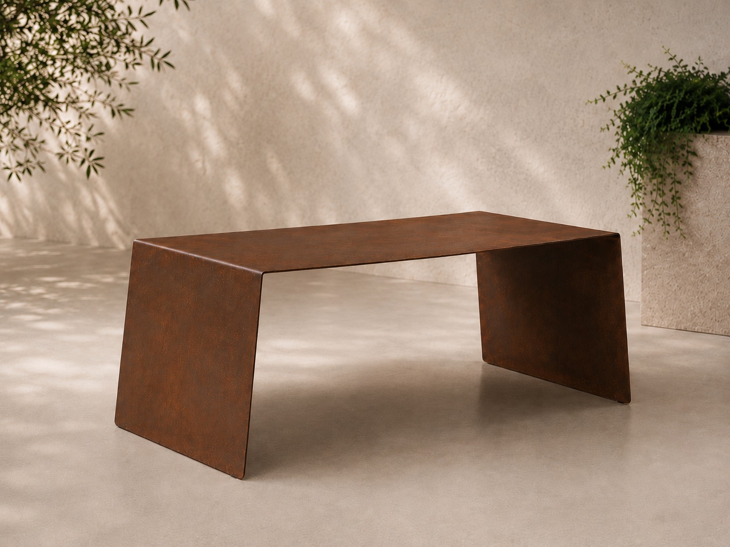 WE FORM SPACE Corten garden table with metal folded form for patio