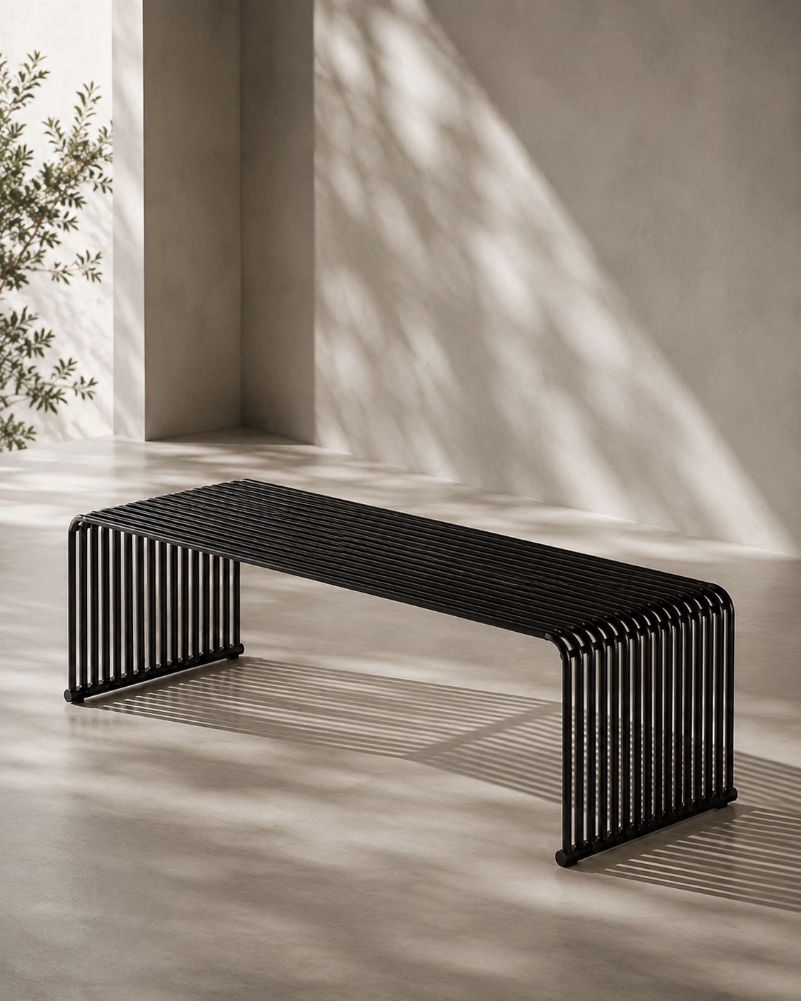 WE FORM SPACE Black tubular steel bench with continuous radius ends
